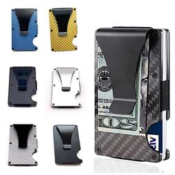 Mens RFID Blocking Slim Money Clip Carbon Fiber Wallet ID Cr